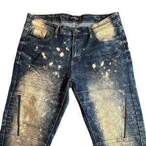 Southpole Jeans Mens 36x30 Denim Paint Splatter All Over Skinny Fit Zipper